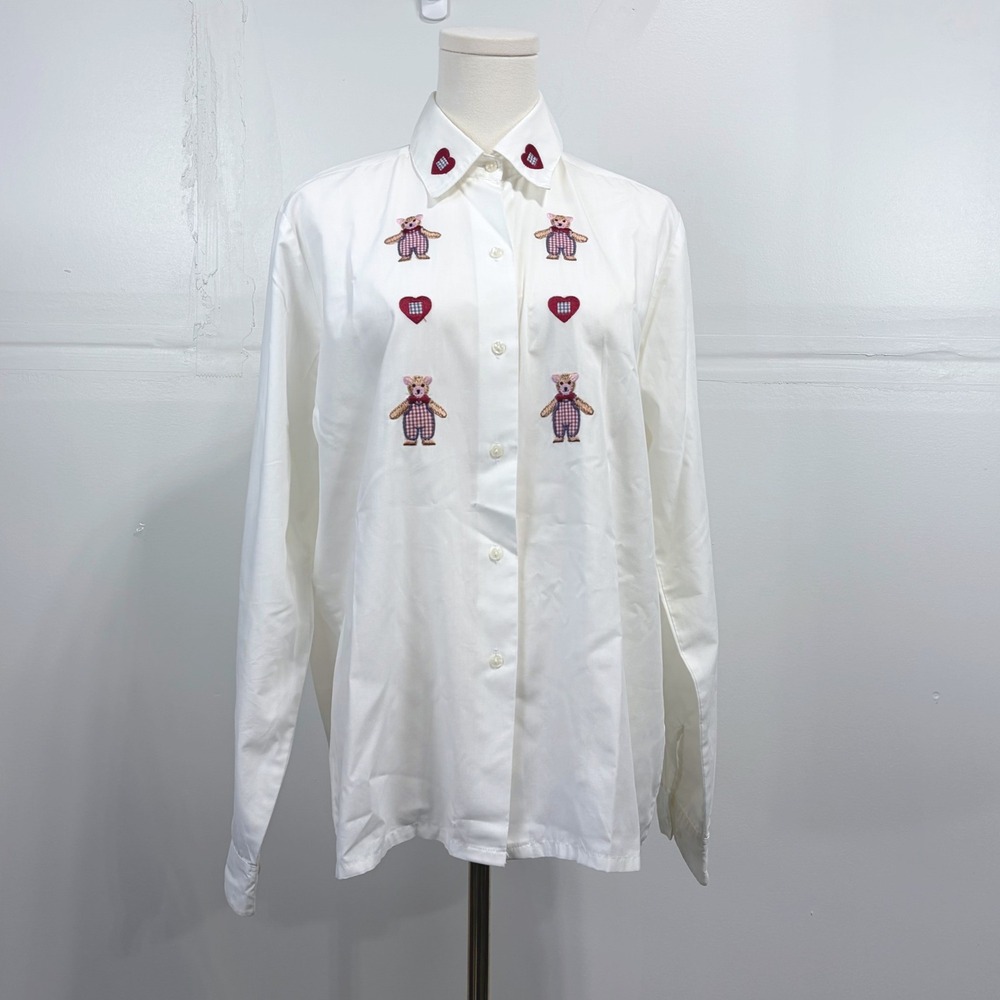 Vintage Witt Shirt Teddy Bear Embroidered White Size 14 Cottagecore Holiday